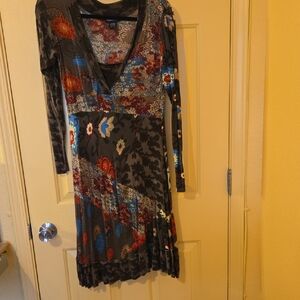 Flirty Flattering Swingy Multicolor Long Sleeve Dress